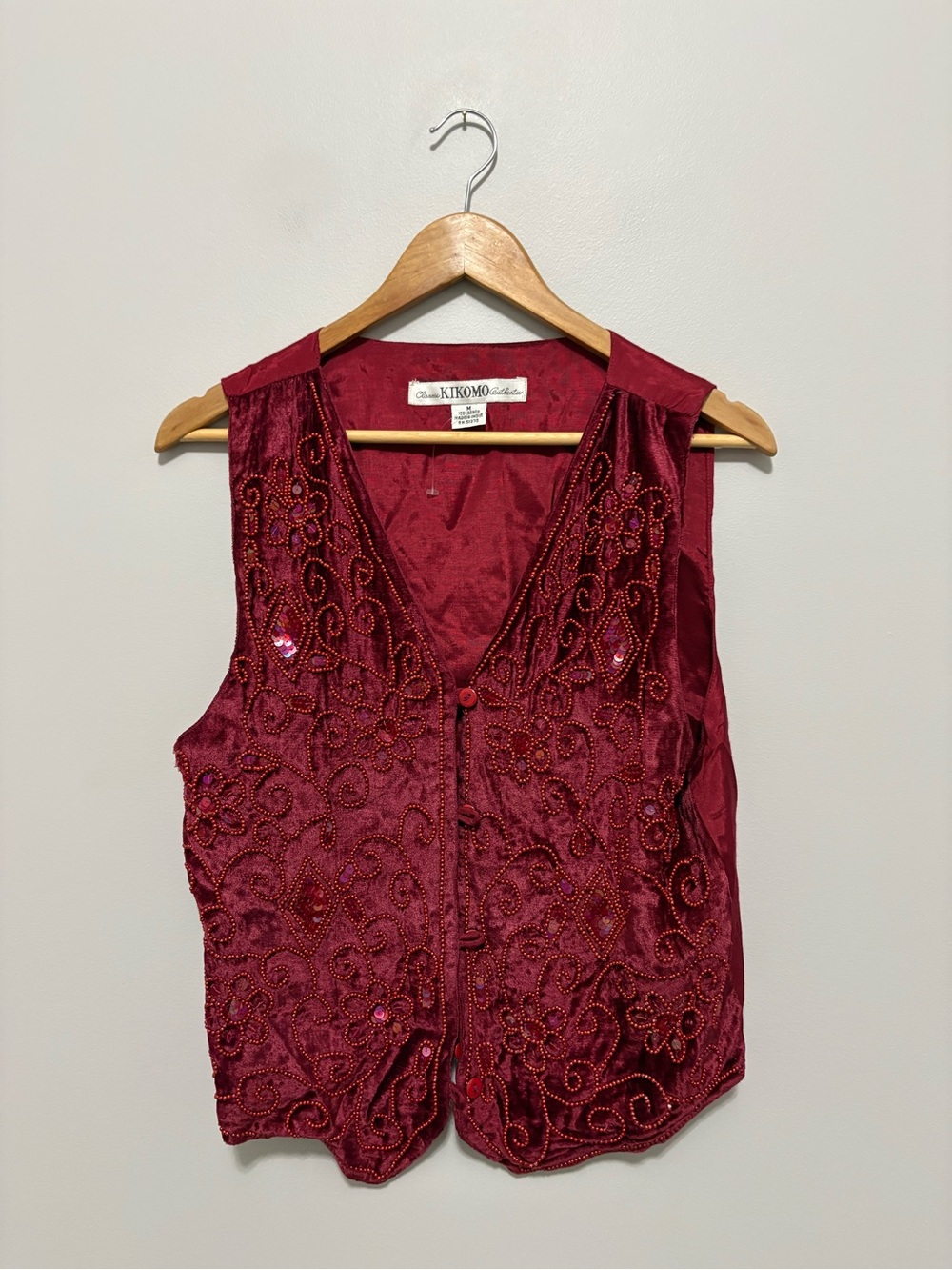 Vintage Fairycore Cottagecore Beaded Burgundy Satin Vest